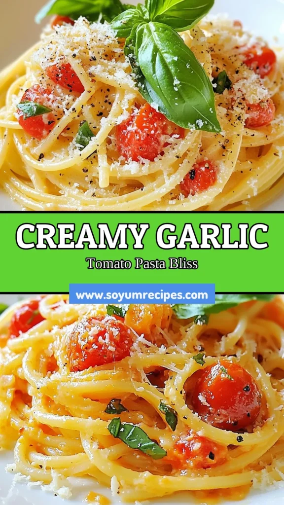 Discover the irresistible flavor of creamy garlic tomato pasta with this easy pasta recipe! Perfect for a quick weeknight dinner, this dish is not only delicious but also offers dairy-free pasta options. Enjoy a bowl of flavorful spaghetti that's simple to make and sure to satisfy. Don't miss out on this unique recipe—try it tonight! Save this creamy garlic tomato pasta idea for your next meal! #PastaRecipes #DairyFree #WeeknightDinner #ComfortFood
