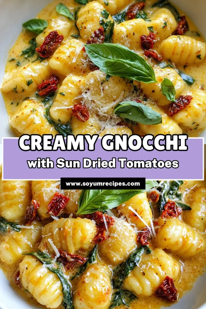 Discover the deliciously rich and creamy sun-dried tomato gnocchi, a quick and easy gnocchi recipe perfect for any night! This vegetarian gnocchi dish combines tender potato gnocchi with sun-dried tomatoes and fresh spinach in a luscious creamy sauce. Perfect for pasta lovers searching for creamy pasta recipes! Try it tonight and elevate your dinner game! Save this inspiring recipe for later! #CreamyGnocchi #PastaRecipes #VegetarianDinner #EasyRecipes