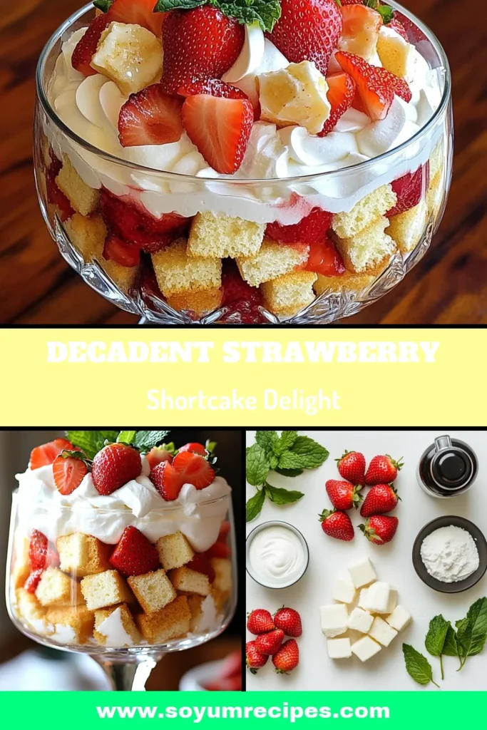 Indulge in this delightful Strawberry Shortcake Trifle, the perfect easy strawberry dessert for any occasion. This no-bake trifle recipe features layers of fresh strawberries, creamy Greek yogurt, and whipped cream, creating a stunning layered strawberry dessert that's both delicious and simple to make. Ideal for summer gatherings or weeknight treats, this fresh strawberry recipe will impress everyone. Try it today and elevate your dessert game! #StrawberryShortcake #DessertIdeas #TrifleRecipe #FreshStrawberries