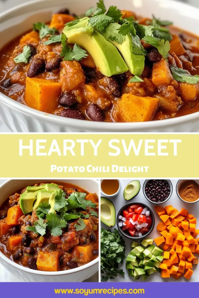 Looking for a delicious and healthy chili recipe? Try this vegan sweet potato black bean chili! Packed with nutrients and flavor, this easy chili recipe with black beans is perfect for meal prep or cozy dinners. Made with sweet potatoes, black beans, and vibrant veggies, it’s an ideal vegetarian chili recipe. Enjoy a wholesome bowl of healthy chili with sweet potatoes. Save this recipe for chilly nights! #VeganChili #SweetPotatoBlackBeanChili #EasyChiliRecipe #HealthyChili