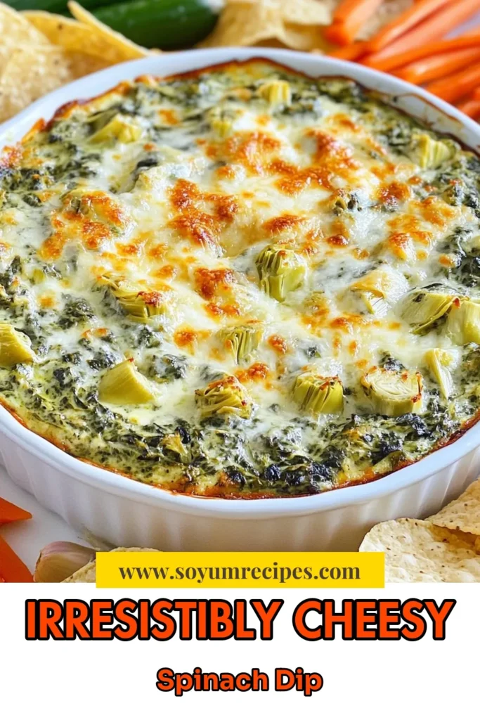 Looking for a crowd-pleasing appetizer? Try this delicious Cheesy Spinach Artichoke Dip recipe! This easy spinach artichoke dip combines creamy goodness with hearty artichokes and spinach, perfect for parties. Bake it to golden perfection and serve it with tortilla chips or veggies. Impress your guests with this creamy dip that's a must-have for any gathering. Save this baked spinach artichoke dip recipe and make it your go-to for entertaining! #SpinachArtichokeDip #AppetizersForParties #CreamyDipRecipes #EasyRecipes