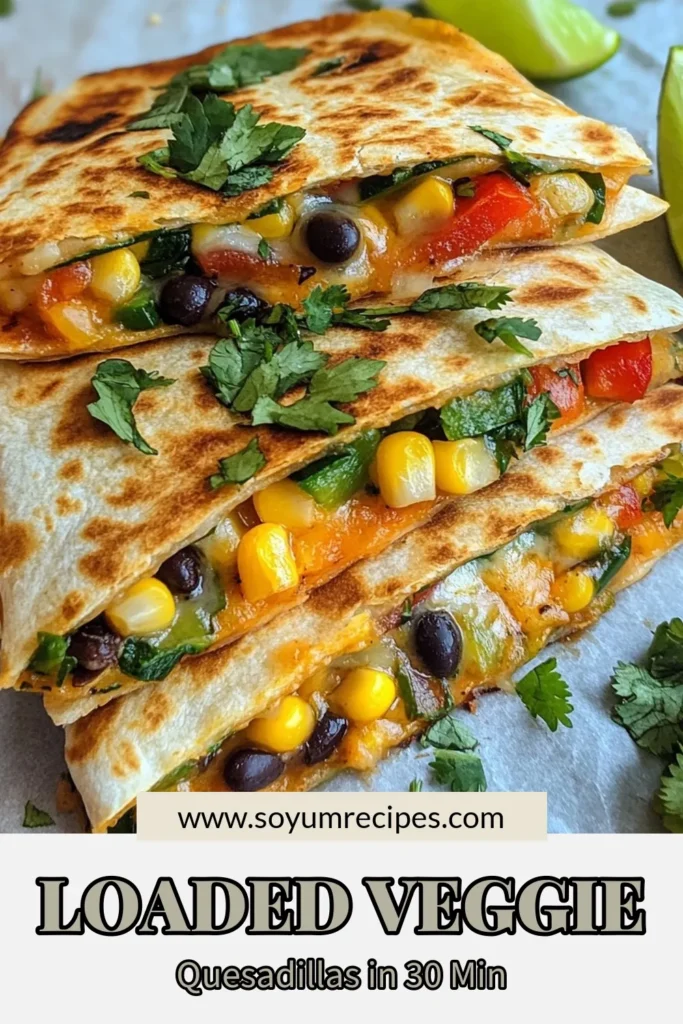 Savor the goodness of loaded veggie quesadillas for a delicious and healthy meal! This easy veggie quesadilla recipe features black beans, corn, bell peppers, zucchini, and spinach, all tucked inside warm tortillas and topped with gooey cheese. Perfect for a quick weeknight dinner or a delightful snack. Enjoy these healthy tortilla recipes as a crowd-pleaser at your next gathering. Click to save this tasty vegetarian quesadilla recipe! #LoadedVeggieQuesadillas #VegetarianRecipes #EasyVeggieQuesadillas #HealthyRecipes