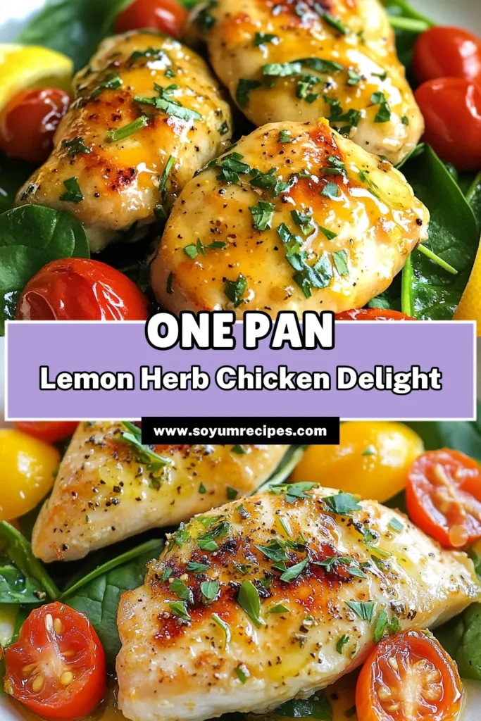 Looking for an easy chicken recipe that’s packed with flavor? Try this One Pan Lemon Herb Chicken recipe! This healthy chicken dish combines tender chicken breasts with vibrant spinach and juicy tomatoes, all baked together for a hassle-free dinner. Perfect for busy weeknights, this baked chicken with spinach and tomatoes will impress your family. Don’t miss out—save this recipe for your next meal! #LemonHerbChicken #OnePanDinner #EasyChickenRecipes #HealthyDishes