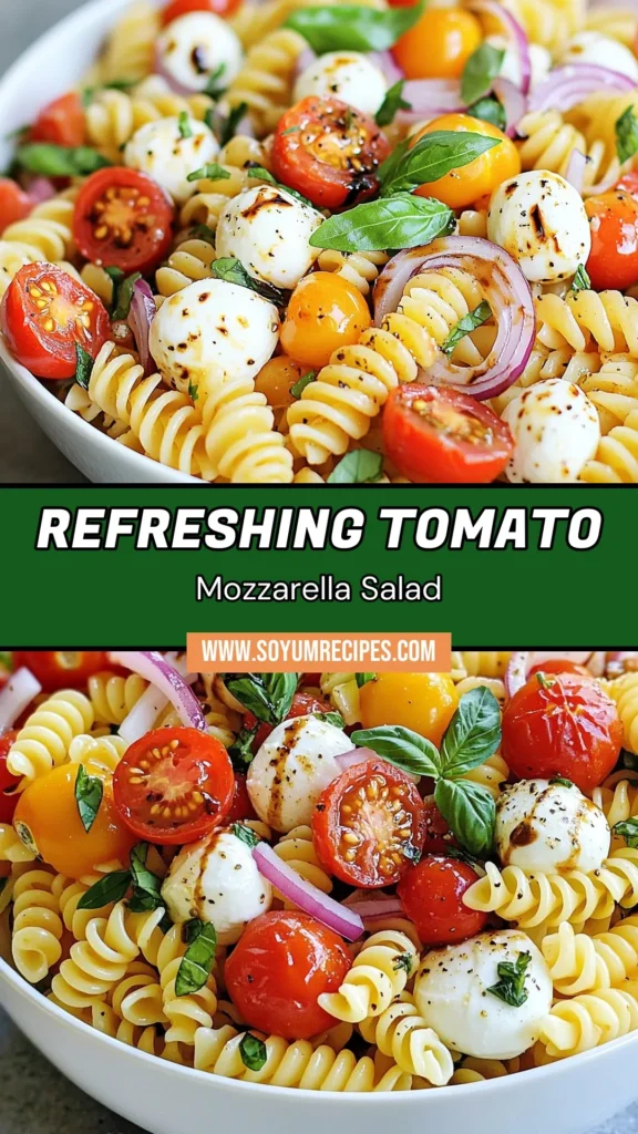 Looking for a refreshing dish that's perfect for any gathering? Try this Tomato Mozzarella Pasta Salad! With easy-to-follow steps, this Fusilli Pasta Salad Recipe combines cherry tomatoes, fresh mozzarella, and fragrant basil, all drizzled in balsamic vinegar for a delightful touch. It's an Easy Italian Pasta Salad that's sure to impress! Perfect for picnics or meal prep, you'll love how quickly it comes together. Save this recipe and enjoy a delicious Fresh Basil Pasta Salad today! #PastaSalad #ItalianRecipes #FreshBasil #EasyRecipes