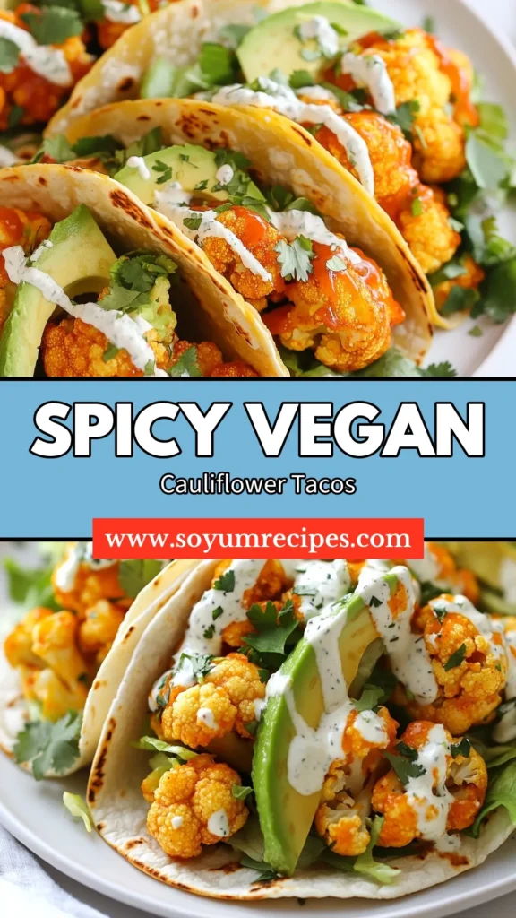 Discover the ultimate Vegan Buffalo Cauliflower Tacos that bring flavor and crunch to your table! This plant-based taco recipe features crispy cauliflower tossed in a zesty vegan buffalo sauce, topped with dairy-free taco toppings like creamy vegan ranch and fresh avocado. Perfect for a quick weeknight dinner or party dish. Save this delicious vegan buffalo cauliflower taco recipe now and impress your friends! #VeganTacos #BuffaloCauliflower #PlantBased #VeggieRecipes