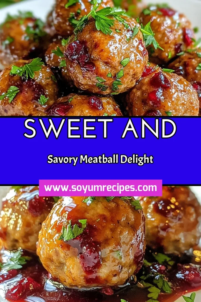 Indulge in these delicious Maple Cranberry Meatballs that are perfect for your holiday gatherings! This ground turkey meatballs recipe features homemade cranberry sauce and a hint of maple syrup for a sweet twist. These gluten-free meatballs are easy to make and sure to impress your guests. Try this easy holiday meatballs recipe and delight in a unique flavor experience. Save it now and enjoy later! #MapleCranberryMeatballs #GlutenFree #EasyRecipes #HolidayCooking