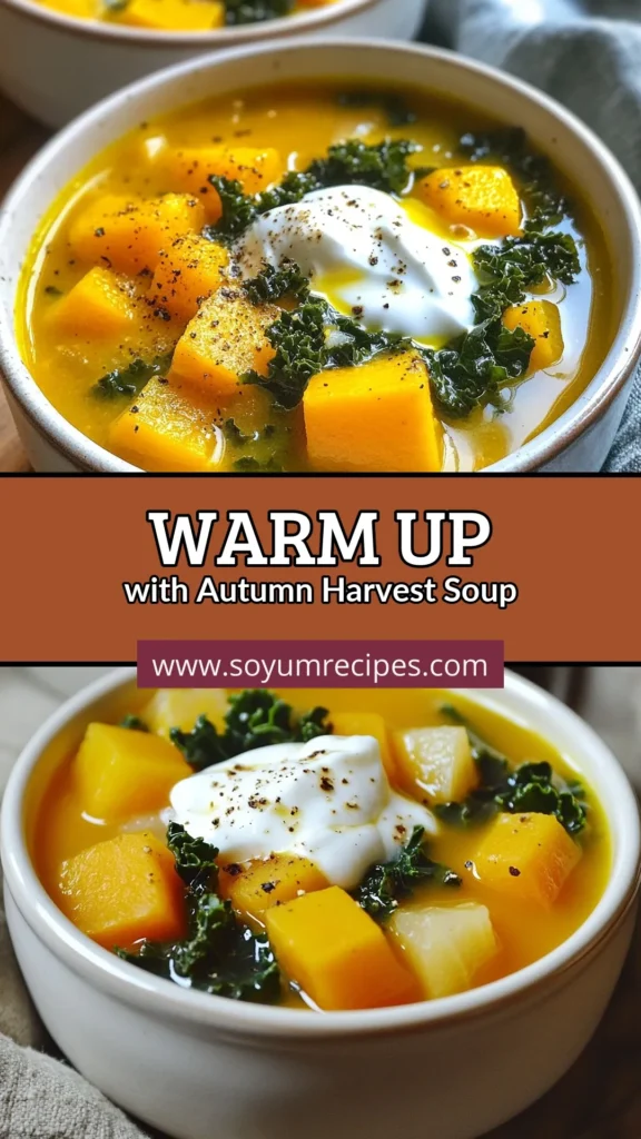 Warm up this season with our comforting Autumn Harvest Soup recipe! This butternut squash soup is a delightful vegetarian cozy soup that's perfect for chilly fall days. Packed with healthy ingredients, this slow cooker soup recipe is simple to make and full of rich flavors. Ideal for meal prep or family dinners, it's a must-try in your collection of healthy fall recipes. Click to savor the season! #CrockpotRecipes #FallCooking #HealthyEating #ButternutSquashSoup
