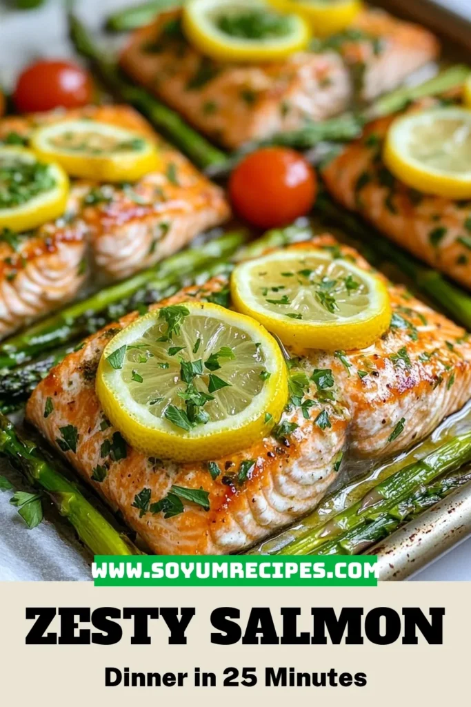 Savor the freshness of this zesty lemon herb salmon with our addictive sheet pan salmon recipe. Perfect for an easy salmon dinner, this healthy salmon recipe features baked salmon with vegetables, including cherry tomatoes and asparagus, all cooked together for a delightful meal. Ready in just 25 minutes, it’s a quick and nutritious option for busy nights. Click to try this delicious dish and make dinnertime a breeze! #SheetPanSalmon #HealthyEating #EasyRecipes #SalmonDinner