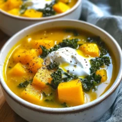 - 1 medium butternut squash, peeled and diced - 2 large carrots, chopped - 2 celery stalks, chopped - 1 small onion, diced - 4 cloves garlic, minced - 4 cups vegetable broth - 1 can (15 oz) chickpeas, drained and rinsed - 1 teaspoon ground cumin - 1 teaspoon smoked paprika - ½ teaspoon ground cinnamon - Salt and pepper to taste - 1 tablespoon olive oil - 2 cups kale, chopped - Optional: A dollop of Greek yogurt or coconut cream for topping If you can’t find chickpeas, you can use white beans or lentils. They both add good protein and texture. For the butternut squash, you can swap in sweet potatoes. They give a nice sweetness to the soup. If you want a lighter soup, use vegetable broth or chicken broth instead of water. You can also skip the kale if you don’t have it. Spinach or Swiss chard works well too. When picking vegetables, look for bright colors and firm textures. The butternut squash should feel heavy for its size. Choose carrots that are crisp and smooth. Celery should snap when bent. For the onions, pick ones that are dry and firm. Fresh garlic should have a strong smell and no soft spots. Always check for freshness to ensure the best flavor in your soup. {{ingredient_image_1}} Start by gathering all your ingredients. You’ll need a medium butternut squash, two large carrots, and two celery stalks. Dice the squash and chop the carrots and celery into small pieces. Next, take one small onion and dice it finely. Mince four cloves of garlic. Rinse and drain one can of chickpeas. In your crockpot, drizzle one tablespoon of olive oil. Add the diced butternut squash, chopped carrots, celery, and onion. Stir in the minced garlic, chickpeas, ground cumin, smoked paprika, ground cinnamon, salt, and pepper. Pour in four cups of vegetable broth. Mix everything well to combine all the flavors. Cover the crockpot with the lid. If you choose to cook on low, set the timer for six to eight hours. For a quicker option, set it on high for three to four hours. You want the vegetables to be tender and cooked through. This slow cooking brings out the rich flavors in the soup. About thirty minutes before serving, add two cups of chopped kale to the soup. Stir it in and let it wilt. This adds great color and nutrients. Before serving, taste the soup and adjust the seasoning as needed. For a creamy touch, add a dollop of Greek yogurt or coconut cream on top. Serve it hot in rustic bowls. You can add a sprinkle of fresh herbs for an extra pop of flavor. Enjoy with a slice of crusty bread for a complete meal! Using a crockpot can be fun and easy. Start by prepping your ingredients well. Dice and chop all vegetables before adding them. Arrange denser veggies, like butternut squash, at the bottom. This helps them cook evenly. Always add liquid, like broth, to keep everything moist. Avoid lifting the lid while cooking; it lets heat escape. To boost flavor in your soup, consider adding fresh herbs. Thyme and rosemary work great with squash. You can also add a splash of lemon juice before serving. It brightens the taste. For a kick, toss in some crushed red pepper flakes. Experiment with spices too. Try adding nutmeg or coriander for a unique twist. One common mistake is overfilling the crockpot. Leave some space at the top. This allows steam to circulate and cook your food properly. Another mistake is not seasoning enough. Always taste during cooking and adjust the salt and pepper. Don’t forget to add the kale too late. It should cook for about 30 minutes before serving. This ensures it wilts perfectly in the soup. Pro Tips Prep Your Veggies Ahead: Chop your butternut squash, carrots, and celery a day in advance and store them in the fridge. This will save you time on the day you plan to make the soup. Experiment with Spices: Feel free to add additional spices like nutmeg or chili powder for a bit of heat. Adjusting the spices can give the soup a unique twist each time you make it. Blend for Creaminess: For a creamier texture, blend a portion of the soup with an immersion blender before adding the kale. This will create a luxurious mouthfeel without the need for heavy cream. Store for Later: This soup freezes beautifully! Make a double batch and freeze leftovers in individual portions for a quick meal later on. Just reheat and enjoy! {{image_2}} You can make this soup vegetarian or vegan easily. The recipe is already meat-free. To make it vegan, skip the Greek yogurt or use coconut cream instead. Both add a creamy touch without dairy. If you want more protein, consider adding lentils or tofu. They will blend well with the other flavors. Good news! This Cozy Autumn Harvest Soup is gluten-free. All the ingredients, like butternut squash and chickpeas, are naturally gluten-free. Always check labels on store-bought broth to ensure it's gluten-free. If you want a thicker soup, blend a portion of it and stir it back in. This adds texture without any gluten. Want a heartier meal? Add more ingredients! Sweet potatoes or parsnips can make it richer. You can also toss in some corn or bell peppers for color and taste. For a spicier kick, try adding diced jalapeños or a splash of hot sauce. These extras create a warming, filling dish perfect for chilly fall nights. After a cozy meal, let the soup cool. Pour it into airtight containers. This keeps the soup fresh. Label the containers with the date. Store them in the fridge for easy access. Use glass or BPA-free plastic containers. These options help keep the flavors intact. You can freeze the soup if you have leftovers. Use freezer-safe containers or bags. Leave some space at the top for expansion. The soup can last for up to three months in the freezer. To reheat, thaw in the fridge overnight. Heat it on the stove or in the microwave. Stir well to ensure even heating. If it seems thick, add a little broth or water. Most of the ingredients have a good shelf life. Fresh vegetables like squash, carrots, and celery last about a week in the fridge. Chickpeas in a can last for several years if unopened. Spices, like cumin and paprika, hold their flavor for about one to three years. Always check for signs of spoilage before using any ingredients. This way, you ensure the best taste for your cozy autumn harvest soup. Cooking in a crockpot is easy. For the Cozy Autumn Harvest Soup, it takes about 6 to 8 hours on low. If you are short on time, you can cook it on high for about 3 to 4 hours. The longer cooking time helps the flavors blend. You want the veggies to be tender and tasty. Yes, you can! This recipe is flexible. Feel free to add more veggies. Sweet potatoes, parsnips, or even bell peppers work great. Just chop them up and toss them in. More vegetables mean more flavor and nutrients. Adjust the broth if needed to keep the soup from being too thick. This soup pairs well with many sides. A slice of crusty bread is perfect. You can also serve it with a fresh salad for a light meal. If you want something heartier, try grilled cheese sandwiches. For a touch of creaminess, add a dollop of Greek yogurt or coconut cream on top. Enjoy your cozy meal! In this article, we explored the Cozy Autumn Harvest Soup. We covered ingredients such as fresh produce, substitution options, and tips for choice. I guided you through preparation, cooking times, and important finishing touches. Next, we discussed Crockpot tips, flavor enhancements, and common mistakes to avoid. Then, I shared variations for dietary needs and offered storage advice for leftovers. Remember, this soup is flexible and fun to make. Enjoy every spoonful and share it with friends. Your kitchen will smell amazing!