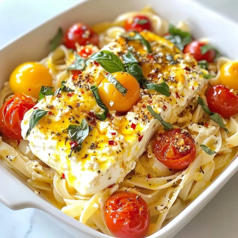 - 200g feta cheese - 400g cherry tomatoes - 3 cloves garlic, minced - 3 tablespoons olive oil - 300g pasta (any shape you prefer) - 1 teaspoon red pepper flakes (optional) - Salt and pepper, to taste - Fresh basil - 1 tablespoon lemon zest - 1 tablespoon lemon juice The main ingredients for this TikTok viral baked feta pasta create a creamy delight. Feta cheese is the star. It melts beautifully and gives a rich flavor. Cherry tomatoes add sweetness and color. Garlic brings a savory punch. Olive oil keeps everything smooth and helps the flavors blend. For the pasta, pick your favorite shape. I love using penne or fusilli for this dish. You can add red pepper flakes for a bit of heat, but that’s optional. Don’t forget salt and pepper to season to your taste. Garnishes make the dish pop. Fresh basil gives a nice herbal note. Lemon zest and juice add brightness and balance to the creamy sauce. These ingredients come together to create a meal that looks and tastes amazing. {{ingredient_image_1}} - Preheat the oven to 400°F (200°C). - Grab an oven-proof skillet or a baking dish. - In the skillet, combine 400g of cherry tomatoes and 3 minced garlic cloves. - Drizzle with 3 tablespoons of olive oil. - Sprinkle with salt, pepper, and 1 teaspoon of red pepper flakes if you like heat. - Mix everything well. - Place 200g of feta cheese in the center of the tomatoes. - Drizzle a bit more olive oil on the feta and season it with a pinch of salt and pepper. - Bake the tomatoes and feta in the oven for about 25-30 minutes. - Look for blistered tomatoes and soft, slightly golden feta. - While this bakes, cook 300g of pasta according to the package. - Drain the pasta and set it aside. - Once the feta and tomatoes are ready, take them out of the oven. - Carefully stir the mixture to make a creamy sauce from the melted feta. - Add the cooked pasta to the skillet. - Mix until the pasta is well coated with the sauce. - Stir in 1 tablespoon of lemon juice and 1 tablespoon of lemon zest for a fresh taste. - Taste and adjust the seasoning if needed. - Serve hot and garnish with fresh basil leaves. To get that creamy texture, watch the baking time and temperature. Bake the feta and tomatoes at 400°F (200°C) for 25 to 30 minutes. If your oven runs hot, check at 20 minutes. You want blistered tomatoes and soft feta. For balance, taste your sauce before serving. Add more salt, pepper, or lemon juice as needed. A pinch of red pepper flakes adds a nice kick, but it’s optional. To cook your pasta al dente, follow the package instructions. Usually, this means boiling it for about 8 to 10 minutes. Taste a piece to check if it's firm but tender. When draining, save a cup of pasta water. This starchy water helps to adjust the sauce's consistency later. Just pour it in gradually until you reach the desired creaminess. Garnish your dish with fresh basil leaves. They add color and a fresh taste. A sprinkle of lemon zest on top brightens the dish. For serving, use a large bowl to show off the creamy pasta. You can add a drizzle of olive oil for shine and flavor. This not only looks good but makes your meal even tastier. Pro Tips Use High-Quality Feta: Opt for a block of feta cheese instead of crumbled for a creamier texture and better melting properties. Customize Your Pasta: Feel free to experiment with different pasta shapes, such as penne or fusilli, to add variety to the dish. Enhance Flavor with Herbs: Consider adding other fresh herbs like oregano or thyme along with the basil for a more aromatic profile. Perfect Pasta Timing: Make sure to start cooking the pasta just before you take the feta and tomatoes out of the oven for optimal freshness and temperature. {{image_2}} You can add grilled chicken or shrimp for extra flavor. Simply cook the protein before mixing it into the pasta. If you prefer a vegetarian option, use chickpeas or lentils. They add protein and texture without meat. Feta cheese is great, but you can switch it up. Goat cheese brings a tangy taste. Cream cheese makes it extra creamy. If you want a vegan choice, try cashew cheese or almond cheese. These options still give you that rich flavor. Boost flavor with herbs and spices. Fresh basil works well, but you could also use oregano or thyme. For a veggie kick, add spinach or bell peppers. They cook nicely and add a pop of color. To store your baked feta pasta, let it cool first. Use an airtight container. Place it in the fridge within two hours. It will keep well for up to three days. When reheating, add a splash of water or oil. This helps keep it creamy. Use a microwave or stovetop over low heat. Stir often to warm it evenly. Yes, you can freeze baked feta pasta! To freeze, let it cool completely. Transfer it to a freezer-safe container. It can last up to three months. When ready to eat, thaw it in the fridge overnight. Reheat gently in the oven or microwave. Add a bit of olive oil to revive the creaminess. Enjoy a taste of TikTok magic anytime! To make Baked Feta Pasta, follow these steps: 1. Preheat your oven to 400°F (200°C). 2. In a baking dish, add cherry tomatoes and minced garlic. 3. Drizzle with olive oil and sprinkle salt, pepper, and red pepper flakes. 4. Place feta cheese in the center of the tomatoes. 5. Bake for 25-30 minutes until tomatoes blister and feta is soft. 6. Cook your pasta until al dente, then drain it. 7. Mix the baked feta and tomatoes to form a creamy sauce. 8. Combine the pasta with the sauce and add lemon juice and zest. 9. Adjust seasoning and serve hot with fresh basil on top. Yes, you can use different cheeses. Here are a few options: - Goat cheese adds a tangy flavor. - Cream cheese makes it very creamy. - Mozzarella gives a mild taste and stretchy texture. - Vegan cheese can replace feta for a plant-based option. Choose what fits your taste and diet. Baked Feta Pasta pairs well with many side dishes: - A simple green salad adds freshness. - Garlic bread provides a crunchy contrast. - Roasted vegetables bring additional nutrients. - Grilled chicken or shrimp can add protein. Feel free to mix and match to suit your meal. Baked Feta Pasta can be healthy, but consider these points: - Feta cheese is a source of protein and calcium. - Use whole wheat pasta for more fiber. - Add veggies like spinach for extra nutrients. - Control the olive oil and salt to manage fat and sodium. Making small changes can improve its health benefits. This blog post covered how to make baked feta pasta. We explored the main ingredients, preparation steps, and tips for the best results. Adding protein or different cheeses gives you variety. Proper storage lets you enjoy leftovers. Remember, this dish is easy to customize based on your taste. I hope you now feel ready to try it. Enjoy making this flavorful dish and sharing it with others. Your kitchen adventure awaits!