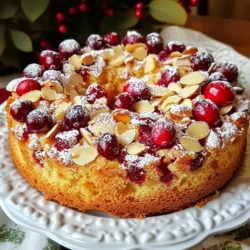 To make this delicious cranberry almond coffee cake, here’s what you need: - 1 cup all-purpose flour - 1 teaspoon baking powder - 1/2 teaspoon baking soda - 1/4 teaspoon salt - 1/2 cup unsalted butter, softened - 3/4 cup granulated sugar - 2 large eggs - 1 teaspoon vanilla extract - 1/2 cup sour cream - 1 cup fresh or frozen cranberries - 1/2 cup sliced almonds - 1/4 cup powdered sugar (for dusting) You can swap some ingredients if needed. Here are some ideas: - Use whole wheat flour for a healthier option. - Substitute Greek yogurt for sour cream. - Replace unsalted butter with coconut oil for a dairy-free treat. - Maple syrup can replace granulated sugar, but adjust the liquid in the batter. - If you don't have almonds, try walnuts or pecans instead. This coffee cake serves eight people. Each serving has about: - Calories: 250 - Total fat: 12g - Saturated fat: 6g - Cholesterol: 50mg - Sodium: 150mg - Total carbohydrates: 34g - Dietary fiber: 1g - Sugars: 15g - Protein: 4g This coffee cake is a sweet treat. It pairs well with your morning coffee or afternoon tea. Enjoy making it! {{ingredient_image_1}} To start, gather your ingredients. You will need: - 1 cup all-purpose flour - 1 teaspoon baking powder - 1/2 teaspoon baking soda - 1/4 teaspoon salt - 1/2 cup unsalted butter, softened - 3/4 cup granulated sugar - 2 large eggs - 1 teaspoon vanilla extract - 1/2 cup sour cream - 1 cup fresh or frozen cranberries - 1/2 cup sliced almonds - 1/4 cup powdered sugar (for dusting) First, preheat your oven to 350°F (175°C). Grease and flour a 9-inch round cake pan. You can also line it with parchment paper. This makes it easier to remove the cake later. Next, take a medium bowl. Whisk together the flour, baking powder, baking soda, and salt. Set this bowl aside for now. In a large bowl, cream the softened butter and granulated sugar together. Use an electric mixer for about 3 to 4 minutes. The mixture should be light and fluffy. Now, add the eggs one at a time. Mix well after each egg. Then, stir in the vanilla extract. Gradually add the dry flour mixture. Alternate this with the sour cream. Start and end with flour. Mix until just combined. Be careful not to overmix. Finally, gently fold in the cranberries and sliced almonds. Use a spatula to ensure even distribution. Pour the batter into your prepared cake pan. Smooth the top with a spatula. Bake in your preheated oven for 30 to 35 minutes. To check if it’s done, insert a toothpick in the center. It should come out clean when the cake is ready. Once baked, remove the cake from the oven. Let it cool in the pan for 10 minutes. After that, transfer the cake to a wire rack. Let it cool completely. When the cake is cool, dust the top with powdered sugar. This gives it a beautiful finish. Enjoy your cranberry almond coffee cake with coffee, tea, or on its own! To make your coffee cake fluffy, use room-temperature butter. Room-temp butter mixes better and traps air. Cream the butter and sugar well. This adds volume. Mix until it looks light and fluffy. Be careful not to overmix the batter. This can make your cake dense. Fold in the cranberries and almonds gently. This keeps your batter airy. You can boost flavor by adding spices. A dash of cinnamon or nutmeg works well. Try a splash of almond extract for more almond taste. You can also mix in orange zest for a bright twist. Using fresh cranberries adds a tart flavor. If you use frozen, thaw them first. A common mistake is not measuring flour correctly. Too much flour can make your cake dry. Use the spoon and level method for accuracy. Another mistake is opening the oven door too soon. This can make your cake fall. Wait until at least 20 minutes before checking it. Lastly, don’t skip the cooling step. Cooling the cake helps it set properly. Pro Tips Use Fresh Ingredients: For the best flavor, opt for fresh cranberries when in season. If using frozen, do not thaw them before adding to the batter to avoid excess moisture. Alternate Mixing: To keep the cake light and fluffy, alternate adding the dry ingredients and sour cream. This helps prevent overmixing. Cool Completely: Allow the cake to cool completely on a wire rack before dusting with powdered sugar. This prevents the sugar from melting into the cake. Storage Tips: Store any leftovers in an airtight container at room temperature for up to 3 days, or refrigerate for longer freshness. {{image_2}} You can change the fruit in this coffee cake for a new taste. Try blueberries for a sweet twist. Raspberries add a nice tartness. Cherries work well too, giving a rich flavor. Just remember to keep the amount the same. One cup of fruit keeps the cake moist and tasty. If you want to switch nuts, consider walnuts or pecans. They both bring a great crunch. You can even skip the nuts if you prefer a nut-free cake. This recipe still works well without them. Just be sure to adjust your baking time if you change the texture. Making this cake vegan is simple. Use plant-based butter instead of regular butter. Substitute eggs with flaxseed meal or applesauce. One tablespoon of flaxseed mixed with three tablespoons of water works well. For sour cream, try coconut yogurt or a dairy-free alternative. Your cake will still be moist and delicious! To keep your cranberry almond coffee cake fresh, store leftovers in an airtight container. This helps prevent it from drying out. You can keep it at room temperature for up to two days. If you want to keep it longer, move it to the fridge. In the fridge, it will stay good for about a week. If you want to freeze the cake, first let it cool completely. Then, wrap it tightly in plastic wrap or aluminum foil. Place the wrapped cake in a freezer-safe bag or container. It will last for up to three months in the freezer. When you're ready to enjoy it, just thaw it in the fridge overnight. To reheat your coffee cake, preheat your oven to 350°F (175°C). Place the cake on a baking sheet and cover it with foil. Heat for about 10-15 minutes. You can also use the microwave. Just heat a slice for 20-30 seconds. Enjoy it warm for the best flavor! Yes, you can use frozen cranberries. They work well in this recipe. Just make sure to measure them while still frozen. This helps keep the cake moist. Do not thaw them before adding. Thawing may make them too wet and change the texture. To check if the cake is done, insert a toothpick into the center. If it comes out clean, the cake is ready. It should also be golden brown on top. The edges may pull away slightly from the pan. Bake for 30 to 35 minutes for best results. You can serve this cake with a dollop of whipped cream. A scoop of vanilla ice cream pairs nicely too. Fresh fruit or a light yogurt can be great options. A cup of tea or coffee complements the flavors well. Enjoy it as a sweet treat at breakfast or brunch. This blog post covered everything about making a delicious Cranberry Almond Coffee Cake. We explored all the ingredients, substitutions, and nutritional information. I shared step-by-step instructions, from prep to baking. You learned tips for fluffiness and flavor tricks, plus common mistakes to avoid. We also discussed fun variations and storage instructions. Remember, with the right ingredients and care, your cake will impress everyone. Enjoy baking and sharing this treat!