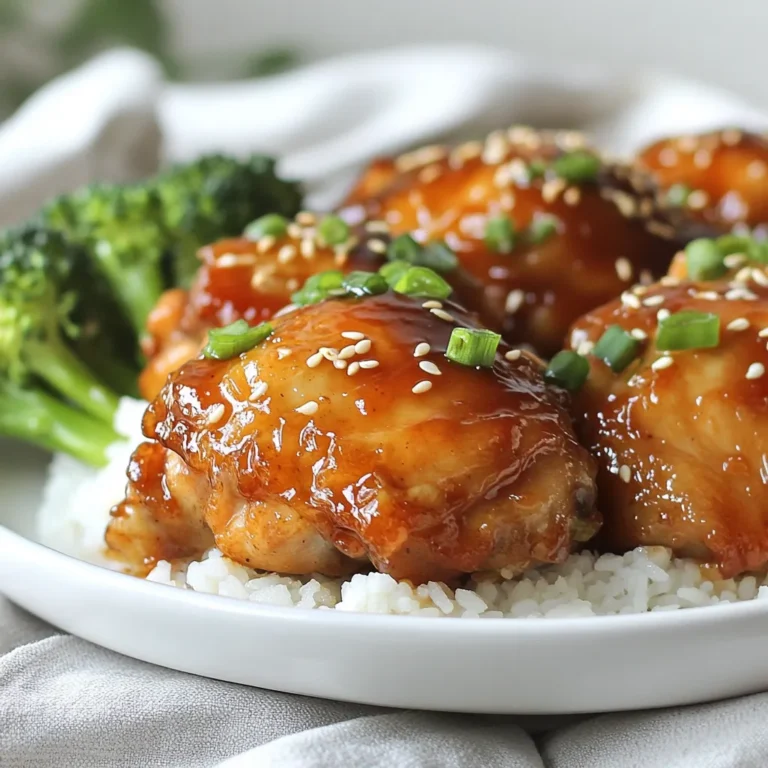 - 1.5 lbs boneless, skinless chicken thighs (or breasts) - 1/2 cup low sodium soy sauce - 1/4 cup honey - 1/4 cup rice vinegar - 2 tablespoons fresh ginger, grated - 2 tablespoons garlic, minced - 1 tablespoon sesame oil - 1 tablespoon cornstarch mixed with 2 tablespoons water - 1 tablespoon sesame seeds - 2 green onions, chopped - 1 cup broccoli florets (optional) The main ingredients bring the classic teriyaki taste. Chicken thighs or breasts work well. Soy sauce adds saltiness, while honey gives a touch of sweetness. Rice vinegar balances flavors with a bit of tang. Next, we have the additional ingredients. Fresh ginger and minced garlic add depth and warmth. Sesame oil brings a nutty taste that makes the dish shine. The cornstarch mixed with water is a simple trick to thicken the sauce at the end. Finally, don’t forget about the garnishes! Sesame seeds and green onions add a nice crunch and color. Broccoli florets are great too, adding fiber and nutrients. You can mix them in for a complete meal. This simple list of ingredients makes for a fun cooking experience. Enjoy your time in the kitchen! {{ingredient_image_1}} To begin, gather your ingredients. In a bowl, combine the following: - 1/2 cup low sodium soy sauce - 1/4 cup honey - 1/4 cup rice vinegar - 2 tablespoons grated fresh ginger - 2 tablespoons minced garlic - 1 tablespoon sesame oil Stir these ingredients well until they blend into a smooth mixture. This marinade gives your chicken that tasty teriyaki flavor. Now, take 1.5 pounds of boneless, skinless chicken thighs or breasts. Place them in the Instant Pot. Pour the marinade over the chicken. Make sure each piece is evenly coated. This step is key for flavor. Next, close the Instant Pot lid tightly. Set the pressure valve to the sealing position. Cook on manual high pressure for 10 minutes. This short cooking time ensures the chicken stays juicy and tender. Once the cooking time is done, perform a quick release of the pressure. Carefully open the lid when the valve drops. Remove the chicken and set it aside on a plate. Turn the Instant Pot to sauté mode. Now, stir in 1 tablespoon of cornstarch mixed with 2 tablespoons of water. Let the sauce bubble and thicken for about 2-3 minutes. Return the chicken to the pot, making sure it is coated in the thickened sauce. If you want, add 1 cup of broccoli florets now. Let them cook for 2 minutes with the heat. Your dish is almost ready! To avoid mistakes with your Instant Pot, follow these tips: - Always check the sealing ring. Ensure it’s clean and fitted well. - Don’t overfill the pot. Leave space for steam to build up. - Wait for a natural release if you want tender meat. Quick release can toughen it. Teriyaki sauce is all about balance. Here’s how to adjust it: - To make it sweeter, add more honey. Start with a teaspoon at a time. - If it’s too salty, add a splash of rice vinegar. This helps balance the flavors. - Taste the sauce before serving. Adjust to your liking for the best meal. To ensure your chicken is fully cooked, follow these tips: - Always use a meat thermometer. The chicken should reach 165°F (75°C). - Let the chicken marinate for at least 15 minutes. This helps the flavors soak in. - Serve with rice or noodles. Add some broccoli for extra veggies. Garnish with sesame seeds and green onions for a lovely finish. Pro Tips Marinade Time: For deeper flavor, let the chicken marinate in the sauce for at least 30 minutes before cooking, or overnight in the refrigerator if time allows. Use Fresh Ingredients: Fresh ginger and garlic will enhance the flavor profile significantly compared to powdered alternatives. Always opt for fresh when possible. Consistent Cooking: Ensure the chicken pieces are of uniform size to promote even cooking. This helps prevent some pieces from being overcooked while others are undercooked. Thickening Sauce: If you prefer a thicker sauce, allow it to simmer longer after adding the cornstarch slurry until you reach your desired consistency. {{image_2}} You can swap chicken for other proteins. Tofu works great for a plant-based meal. It absorbs the flavors well. Shrimp is another tasty option. Cook shrimp for a shorter time to keep them tender. Both choices add unique tastes to the dish. Adding vegetables boosts nutrition and flavor. Try bell peppers, snap peas, or carrots. They cook well in the Instant Pot. You can add broccoli like in the recipe. Just toss them in during the last minutes of cooking. This way, they stay crisp and colorful. You can change the teriyaki flavor with fruit juices. Pineapple juice adds sweetness and a tropical touch. Orange juice gives a zesty kick. Mix these juices with the soy sauce for fun twists. Experiment with your favorite flavors to make it your own! To keep your teriyaki chicken fresh, store it in an airtight container. Let it cool down first. Place it in the fridge within two hours of cooking. This helps keep bacteria away. Your leftover chicken will last for about three to four days in the fridge. If you want to enjoy it later, freezing is a great option. If you want to freeze your teriyaki chicken, make sure it is fully cooled. Place it in a freezer-safe bag. Squeeze out as much air as you can. This helps prevent freezer burn. You can freeze it for up to three months. When you’re ready to eat, thaw it overnight in the fridge. Reheat in the microwave or on the stove until hot. There are many fun ways to enjoy leftover teriyaki chicken. You can slice it and add it to a salad. It gives a nice flavor boost. You can also toss it into a stir-fry with veggies. If you want something easy, make a teriyaki chicken wrap with tortillas. Don’t forget to drizzle some extra sauce on top! Cooking teriyaki chicken in the Instant Pot takes about 30 minutes. This includes 10 minutes of cooking time under high pressure. You should also add time for the quick release of steam. It's a quick meal for busy days. Yes, you can use frozen chicken thighs or breasts. Just add a few extra minutes to the cooking time. I recommend cooking for 12 to 15 minutes if the chicken is frozen. This way, you still get tender and juicy chicken. You can serve this dish with many sides. Here are some great options: - Steamed rice - Quinoa - Stir-fried vegetables - Noodles - Salad with sesame dressing These sides will complement the sweet and savory flavors of the teriyaki chicken. This blog post covered how to make easy Instant Pot teriyaki chicken. We discussed the essential ingredients and step-by-step cooking tips. I shared variations for proteins and veggies along with storage methods for leftovers. Remember, you can adjust flavors to suit your taste. This dish is quick, tasty, and perfect for busy nights. Enjoy your cooking and share your results!