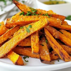 - 2 large sweet potatoes, peeled and cut into thin strips - 2 tablespoons olive oil - 1 teaspoon garlic powder - 1 teaspoon smoked paprika - 1/2 teaspoon cayenne pepper (adjust for spice level) - Salt and pepper to taste - Fresh parsley, chopped (for garnish) For the best fries, I suggest using garnet or jewel sweet potatoes. These types have a sweet flavor and a creamy texture. They also crisp up nicely in the air fryer. If you can find them, go for organic sweet potatoes. They taste better and are better for the planet. If you want to mix things up, try these options: - Cinnamon and sugar for a sweet twist. - Chili powder and lime for a zesty kick. - Italian herbs like oregano and basil for a classic touch. - Cajun spice for a bold burst of flavor. Feel free to get creative with seasonings. The fun of making these fries is all about finding your favorite flavor! {{ingredient_image_1}} To start, peel the sweet potatoes. Cut them into thin strips. Thin strips help them cook evenly. Soaking the strips in cold water is key. Let them soak for 30 minutes. This step removes excess starch. It makes the fries crispier. After soaking, drain the strips. Then, pat them dry with a towel. Next, take a large bowl. Add the dried sweet potato strips to it. Pour in 2 tablespoons of olive oil. Toss well until each strip gets coated. Now, it’s time for flavor! Add 1 teaspoon of garlic powder. Then, add 1 teaspoon of smoked paprika. For a kick, mix in 1/2 teaspoon of cayenne pepper. Adjust the cayenne for your spice level. Finish with salt and pepper to taste. Mix everything again until coated well. Before cooking, preheat the air fryer to 400°F (200°C). Let it preheat for about 5 minutes. Place the sweet potato strips in the basket. Make sure they are in a single layer. You might need to cook in batches. Cook the fries for 15-20 minutes. Shake the basket halfway through. This helps them cook evenly. When they are golden and crispy, they are done. Carefully remove them and let them cool for a minute. Garnish with chopped fresh parsley before serving. Enjoy your delicious fries! Soaking the sweet potato strips is key. You should soak them in cold water for 30 minutes. This step helps reduce the starch. Less starch means crispier fries! After soaking, drain the strips and pat them dry. Use a kitchen towel to soak up any extra water. This ensures they fry up nice and crunchy. Preheating your air fryer is a must. Set it to 400°F (200°C) for 5 minutes. This helps create that perfect crispy texture. If you skip this step, your fries may turn out soggy. A hot air fryer cooks the fries evenly and quickly. Trust me, preheating makes a big difference! To get perfectly cooked sweet potato fries, pay attention to the cooking time. Cook them for 15-20 minutes. Shake the basket halfway through. This allows all sides to crisp up nicely. If they look golden brown, they're ready! Let them cool for a minute before serving. The fries will stay crispy this way. Enjoy your tasty treat! Pro Tips Soaking Time: Soak the sweet potato strips for at least 30 minutes to achieve maximum crispiness. Even Coating: Ensure the sweet potatoes are evenly coated with oil and spices by tossing them well in a bowl. Batch Cooking: Cook the fries in batches if necessary to avoid overcrowding the air fryer for even cooking. Cooling Time: Let the fries cool for a minute after cooking to enhance their crispiness before serving. {{image_2}} You can kick up the heat with spicy sweet potato fries. Start with your basic recipe. Follow the same steps for soaking and coating. Then, add more cayenne pepper or even some chili powder. You can also mix in a bit of hot sauce for extra flavor. This makes the fries a zesty treat. Trust me, your taste buds will thank you! For a twist, think about sweet and savory blends. Try adding cinnamon and a pinch of brown sugar. This combo gives a lovely sweet taste. You can also add rosemary or thyme for a herbal touch. Mixing garlic powder with a hint of maple syrup works well too. Each option brings out the sweet potato's natural flavor. Dipping sauces can elevate your fries. A creamy ranch pairs perfectly with the sweet and salty taste. You can also make a simple garlic aioli by mixing mayo, garlic, and lemon juice. For a tangy kick, try a spicy ketchup or a zesty yogurt dip. Don’t forget classic options like barbecue sauce or honey mustard. These dips make the fries even more enjoyable! To store leftover fries, let them cool first. Place them in an airtight container. Keep them in the fridge for up to three days. If you want to keep them longer, consider freezing. Make sure to label the container with the date. When it’s time to eat your fries again, don’t use the microwave. It makes them soggy. Instead, preheat your air fryer to 375°F (190°C). Cook the fries for about 5-7 minutes. This will help them regain their crunch. Shake the basket halfway through to heat them evenly. You can freeze sweet potato fries before cooking. After you cut and soak them, dry the strips well. Place them in a single layer on a baking sheet. Freeze them for about an hour. Once frozen, transfer them to a freezer bag. They will last up to three months. When you're ready to cook, just add a few extra minutes to the air fryer time. You should cook sweet potato fries in your air fryer for 15 to 20 minutes. I recommend shaking the basket halfway through. This helps the fries cook evenly and get crispy. When they turn golden brown, they are ready to eat. Yes, you can use other oils. Canola oil, avocado oil, or coconut oil work well, too. Each oil gives a different flavor. Experiment with what you like best. Just make sure to coat the fries evenly for the best crunch. Sweet potato fries pair nicely with many things. Try serving them with garlic aioli or creamy ranch dressing for dipping. They also go great with burgers, grilled chicken, or as a snack on their own. You can even add a sprinkle of fresh herbs for extra flavor! In this blog post, we explored how to make delicious sweet potato fries in your air fryer. We discussed key ingredients and recommended sweet potato varieties. I provided step-by-step instructions for preparation, cooking, and tips for achieving crispiness. You learned about fun variations and how to store leftovers. Sweet potato fries are tasty and easy to prepare at home. With your new knowledge, you can enjoy them anytime!